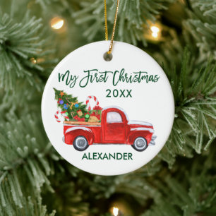 My First Christmas Truck Candy Canes Baby Green Ceramic Tree Decoration