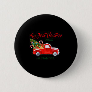 My First Christmas Truck Candy Canes Green Red Bab 6 Cm Round Badge