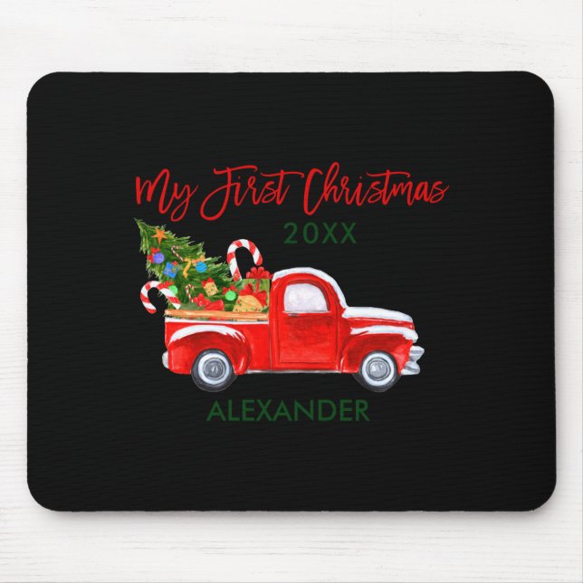 My First Christmas Truck Candy Canes Green Red Bab Mouse Mat (Front)