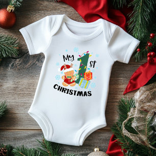 My First Christmas Typography Cute Gingerbread Baby Bodysuit