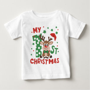 My First Christmas Typography Cute Reindeer Baby T-Shirt