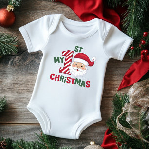My First Christmas Typography Cute Santa Baby Bodysuit