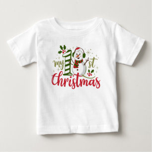 My First Christmas Typography Cute Snowman Baby T-Shirt