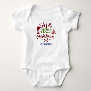 My First Christmas Typography Santa hat Monogram Baby Bodysuit