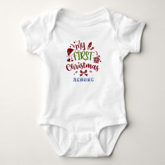 My First Christmas Typography Santa hat Monogram Baby Bodysuit