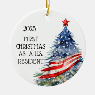 My First Christmas U.S. Resident American Flag Ceramic Tree Decoration