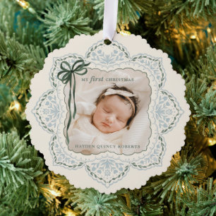 My First Christmas Vintage Holiday Photo Tree Decoration Card