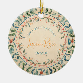 My First Christmas Vintage Painted Watercolor #5 Ceramic Tree Decoration