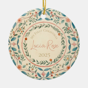 My First Christmas Vintage Painted Watercolor #7 Ceramic Tree Decoration