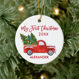 My First Christmas Vintage Red Truck Baby Ceramic Tree Decoration