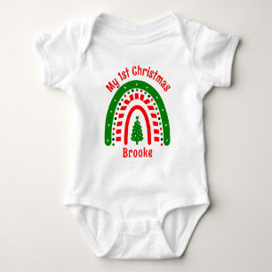 My First Christmas Watercolor Rainbow Baby name Bodysuit