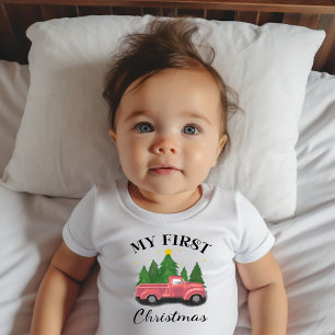 My First Christmas Watercolor Truck Baby T-Shirt