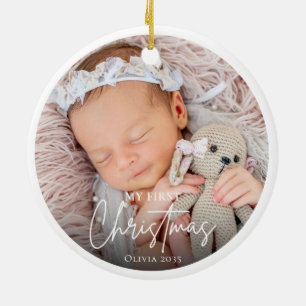 My First Christmas White Personalized Baby Photo Ceramic Tree Decoration