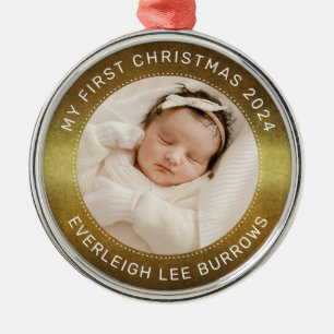 My First Christmas White Personalized Baby Photo  Metal Tree Decoration