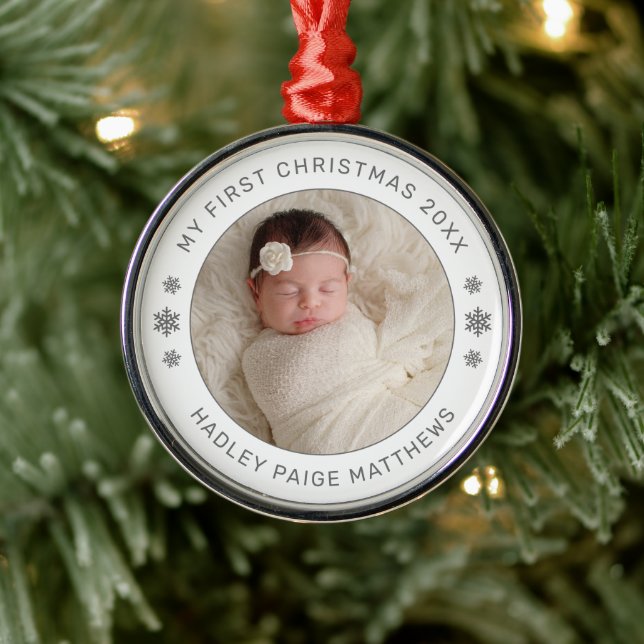 My First Christmas White Personalized Baby Photo Metal Tree Decoration (Tree)