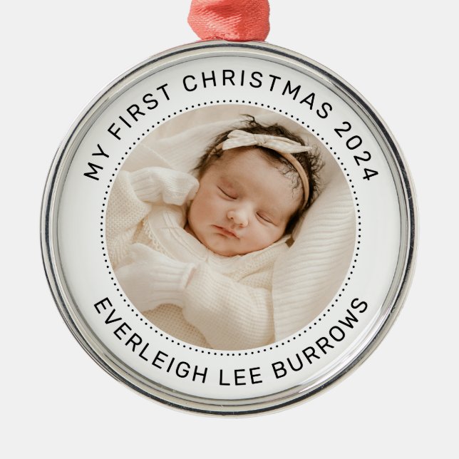 My First Christmas White Personalized Baby Photo  Metal Tree Decoration (Front)