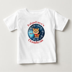 My First Christmas with name cute reindeer bleu Baby T-Shirt