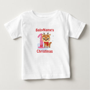 My First Christmas with name cute reindeer girl Baby T-Shirt