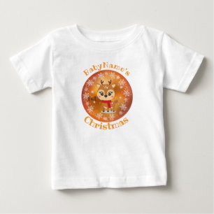 My First Christmas with name cute reindeer gold Baby T-Shirt