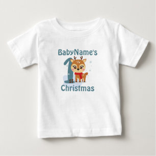 My First Christmas with name cute reindeer one  Baby T-Shirt