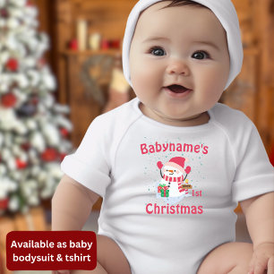 My First Christmas with name cute snowmen  Baby Bodysuit