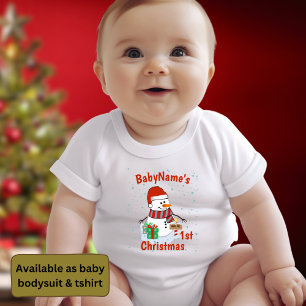 My First Christmas with name cute snowmen  Baby Bodysuit