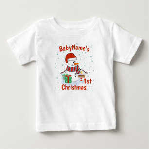 My First Christmas with name cute snowmen  Baby T-Shirt