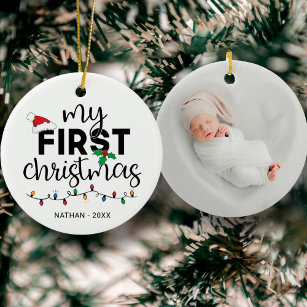 My first Christmas with name photo Ceramic Tree Decoration