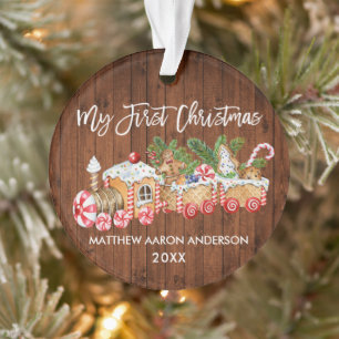 My First Christmas Wood Gingerbread Train Baby Ornament