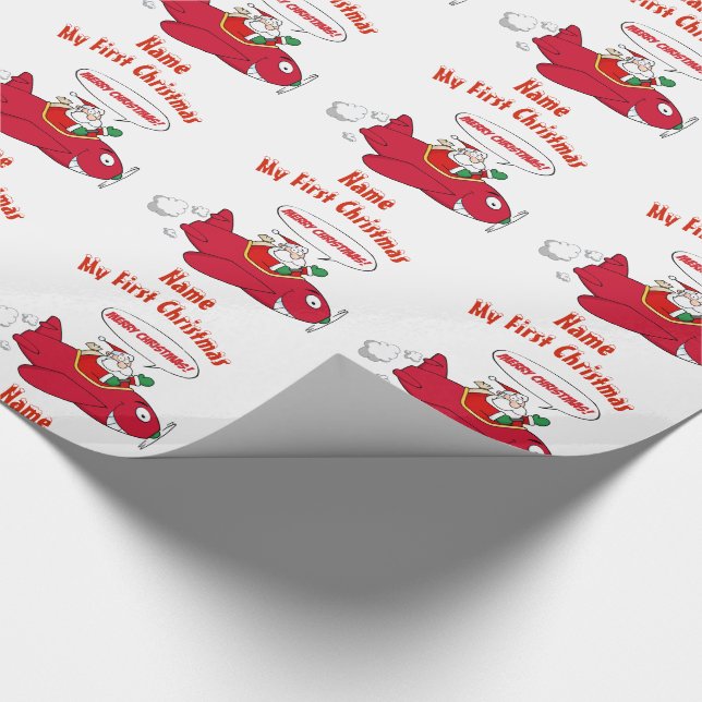 MY FIRST Christmas WRAPPING Santa Plane Custom Wrapping Paper (Corner)