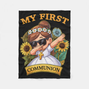 My First Communion Girls Dabbing 1st Religious Sac Fleece Blanket