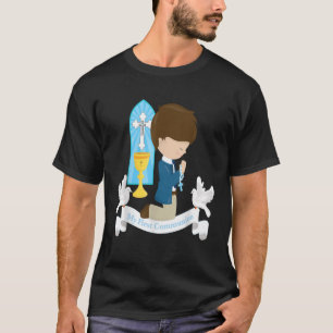 My First Communion Kids Children Son Boy Brunette  T-Shirt