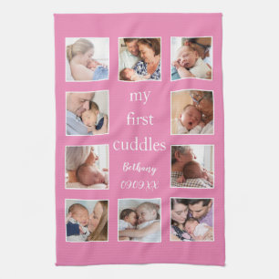 My First Cuddles 10 Photo Name Newborn Pink Tea Towel