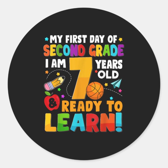 My First Day Of 2nd Second Grade Ready To Learn Ki Classic Round Sticker (Front)
