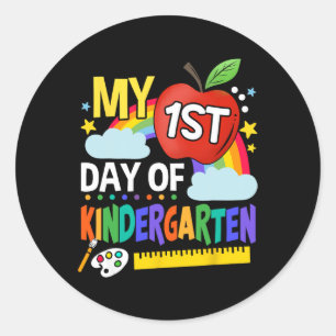 My First Day Of Kindergarten Fun Colourful Rainbow Classic Round Sticker