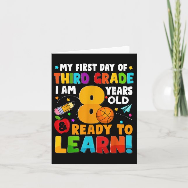 My First Day Of Third 3rd Grade Ready To Learn Boy Card (Front)
