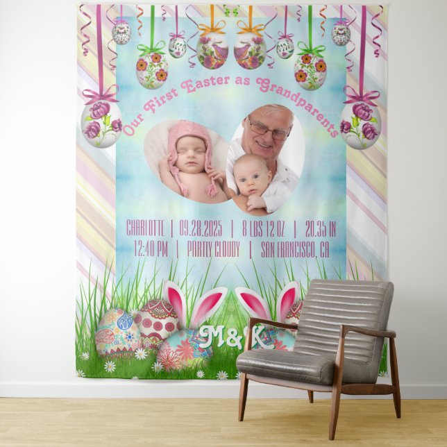 My First Easter as Grandpa Grandma Baby Pink Photo Tapestry (In Situ)
