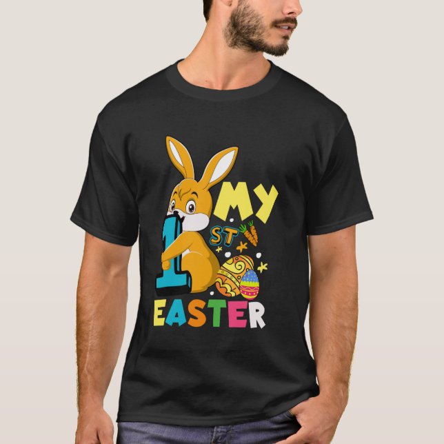 My First Easter Day Bunny with Easter Eggs Funny T-Shirt (Front)