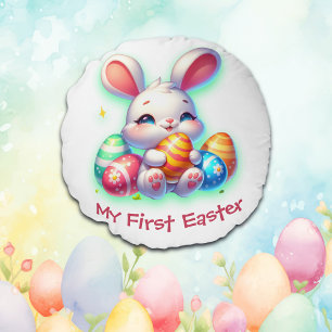 My First Easter for Girls   Round Cushion