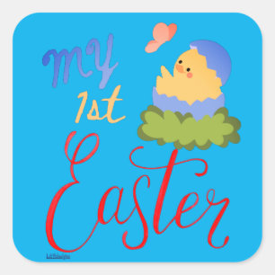 MY FIRST EASTER funny easter egg chick gift Square Sticker