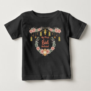 My First Eid Mubarak Cute Flowers Lamp Moon Stars Baby T-Shirt