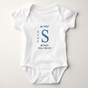 My First Family Reunion Blue Letter S Monogram Baby Bodysuit