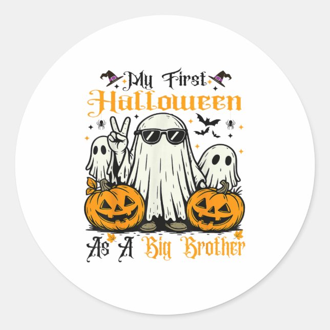 My First Halloween As A Big Brother Ghost Pumpkin  Classic Round Sticker (Front)