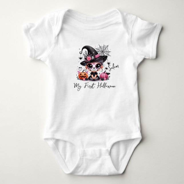 My First Halloween Baby Sugar Skull  Bodysuit (Front)