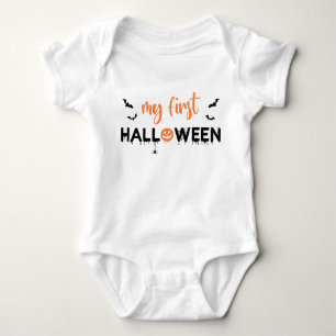 My First Halloween Black Orange Spooky Typography Baby Bodysuit