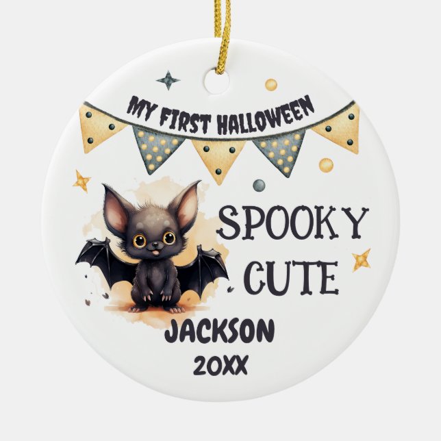 My First Halloween - Cute Baby Bat Customisable Ceramic Tree Decoration (Front)