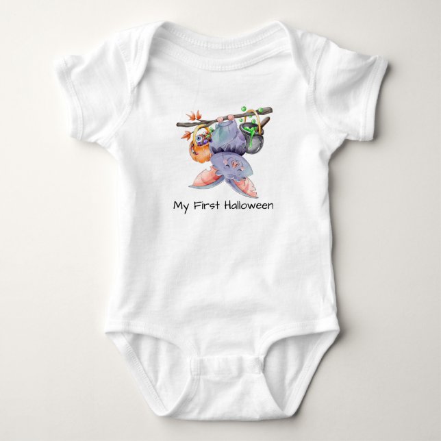 My First Halloween Cute Bat Baby Bodysuit (Front)