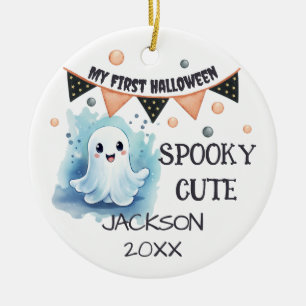 My First Halloween - Cute Happy Ghost Customisable Ceramic Tree Decoration