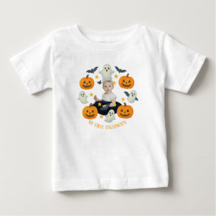 My First Halloween Cute Pumpkin & Ghost Wreath Baby T-Shirt