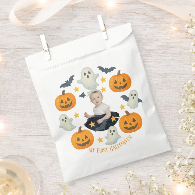 My First Halloween | Cute Pumpkin & Ghost Wreath  Favour Bags (Clipped)